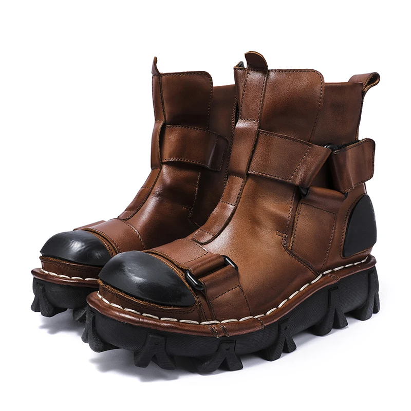 Leather Work Western - Men's Genuine Leather Motorcycle Boots,Goth Skull