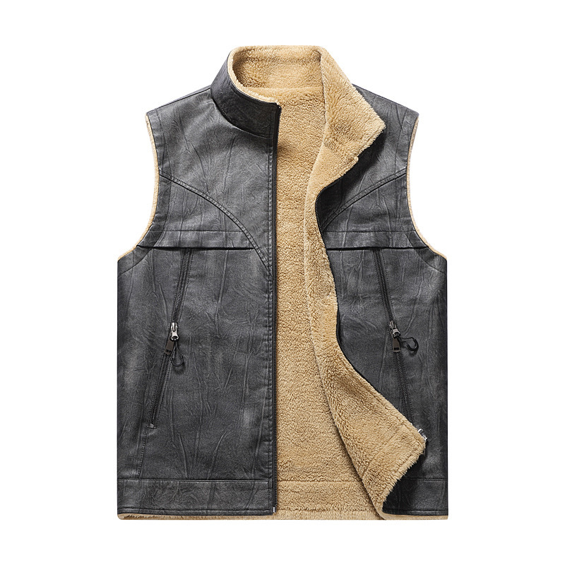 Leather Work Vest For Men - Autumn and Winter New Plush PU