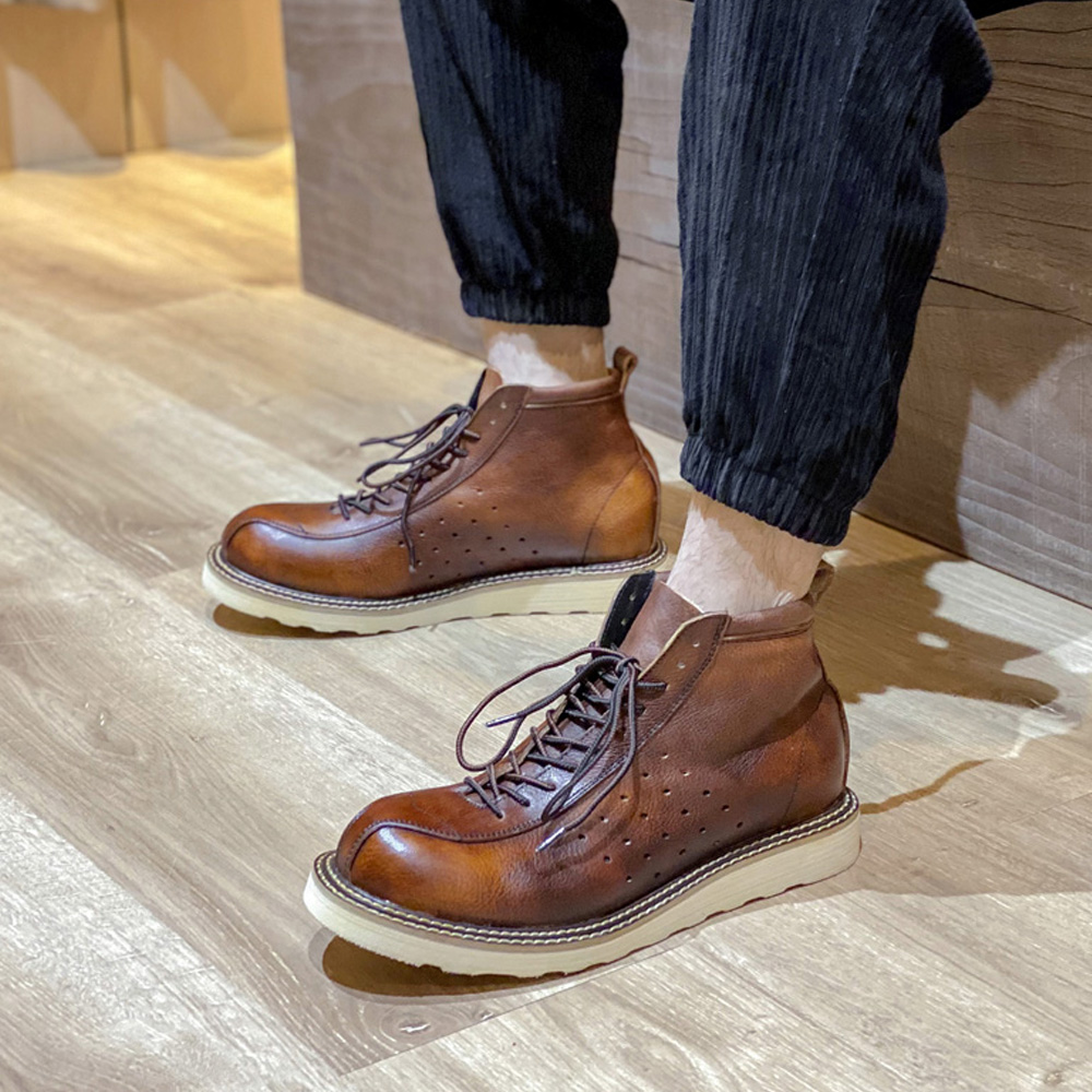 Leather Work Western - Men's Genuine Leather Hollow Out Chelsea