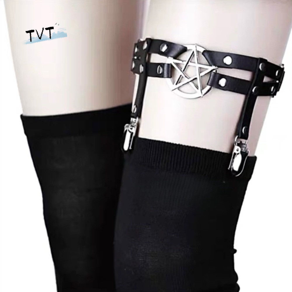 Leather Work Harness - Cool Adjustable Pentagram Leg Strap Punk