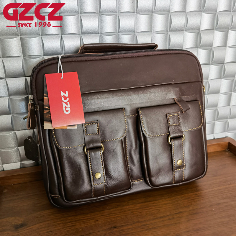 Leatherwork Bag - GZCZ Men's Handbag Leisure Business Computer