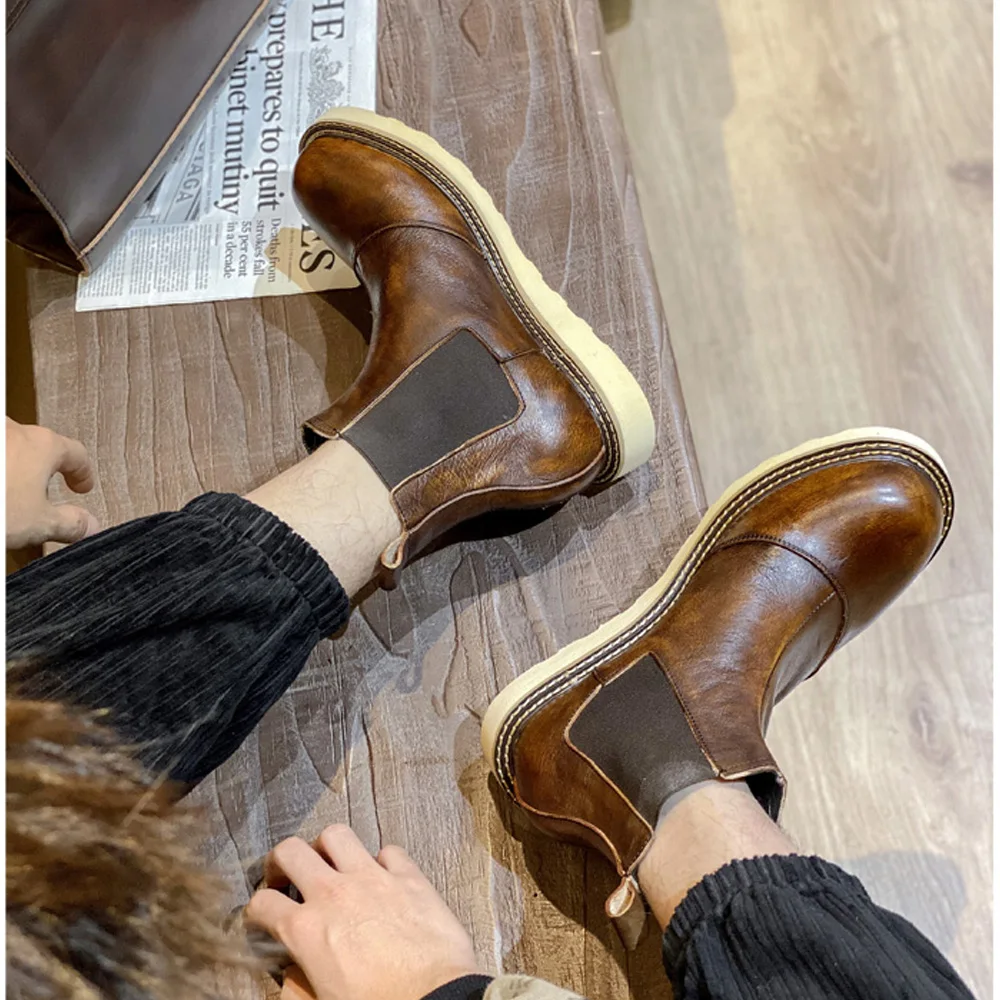 Leather Work Western - Retro Men's Genuine Leather Chelsea Boots