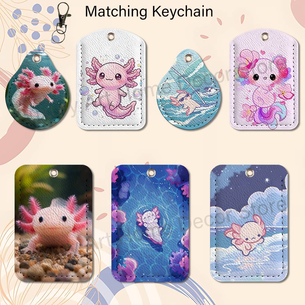 Leather Work - Cute pink A-Axolotl Cartoon Holder Keychain