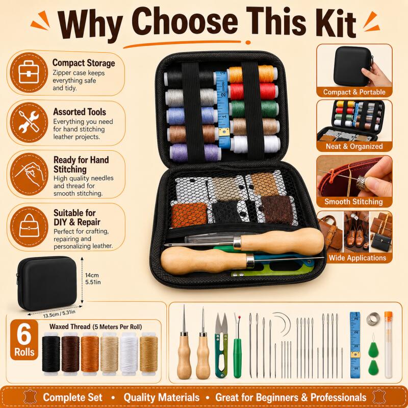Leatherwork Hand Sewing Needles - Leather Sewing Kit with Waxed Thread