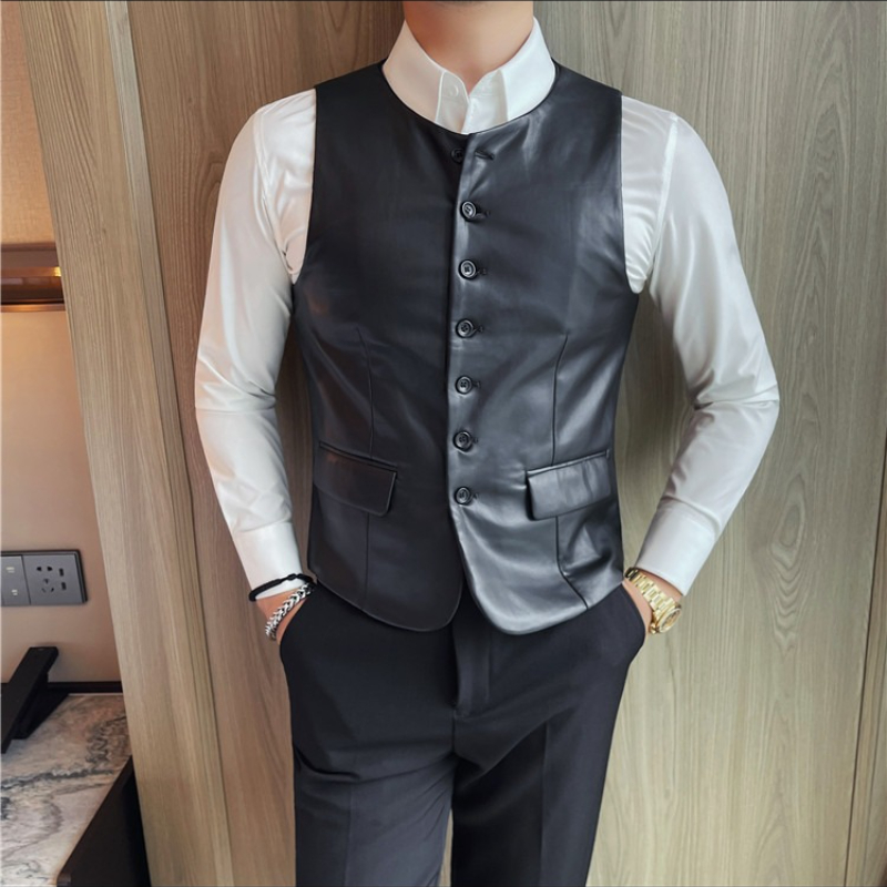 Leather Work Vest For Men - 2025 Autumn Men's Casual Leather Vest