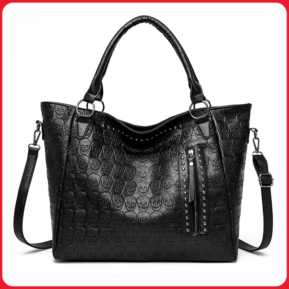 Leather Work Bag Women - Punk Skull Crossbody Bag PU Leather