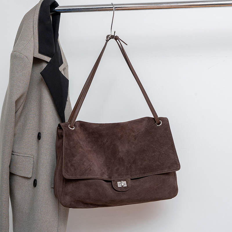 Leather Work Bag Women - Genuine Suede Leather Underarm Shoulder Bag