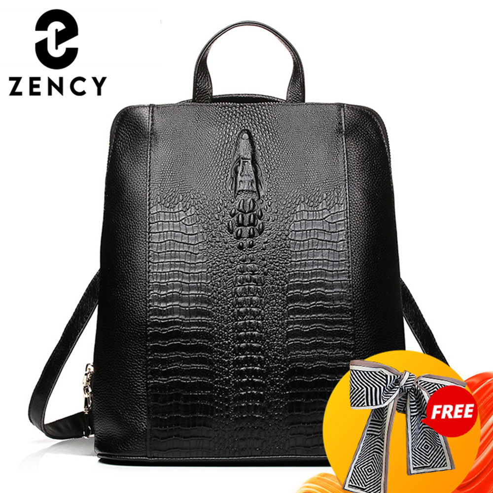 Leatherwork Bag - Zency Women's Crocodile Leather Backpack 100%
