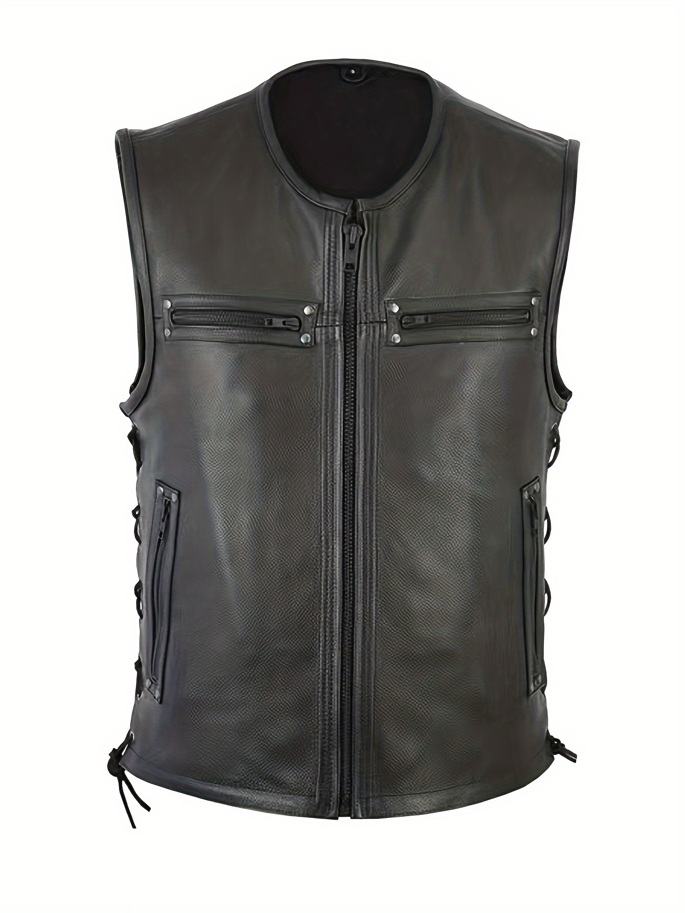Men Solid Color Vest Motorcycl - огляд і ціна Leather Work Vest For Men