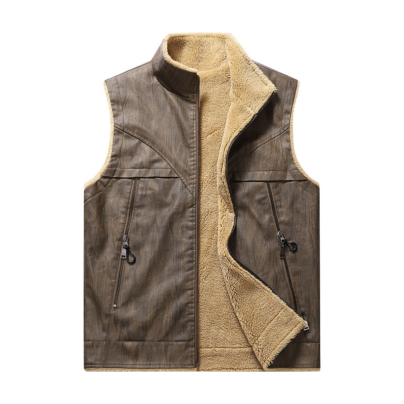 Autumn and Winter New Plush PU - огляд і ціна Leather Work Vest For Men
