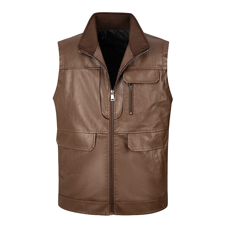 Men's leather vest, thin stand - огляд і ціна Leather Work Vest For Men
