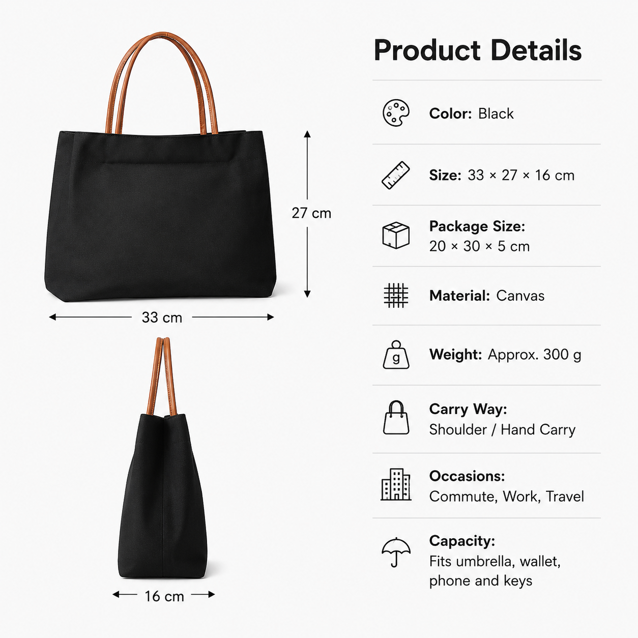 Women’s Canvas Tote Bag with P - огляд і ціна Leather Work Bag Women