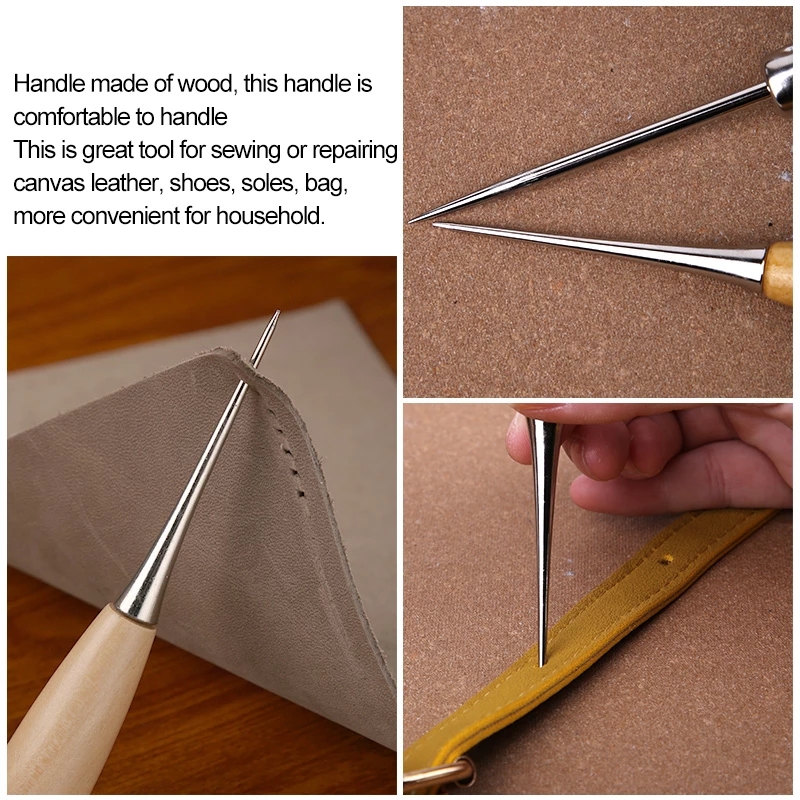 2Pcs Wooden Handle Sewing Awl  - огляд і ціна Leatherwork Hand Sewing Needles